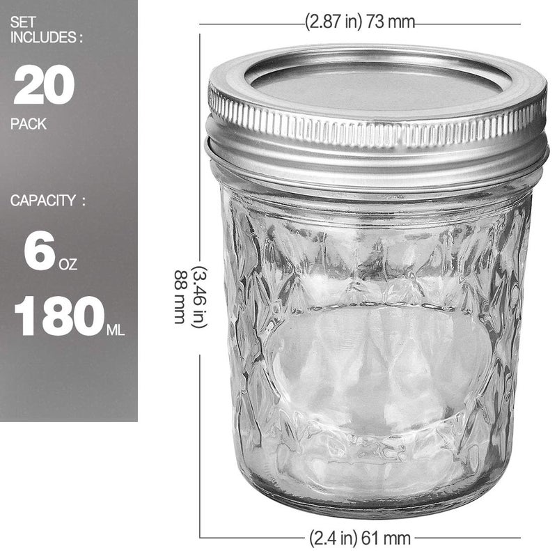 VERONES Mason Jars 6 OZ, 20 PACK 6oz Mason jars Canning Jars Jelly Jars With Lids, Ideal for Jam, Honey, Wedding Favors, Shower Favors, Extra 20 Lids - Image 2